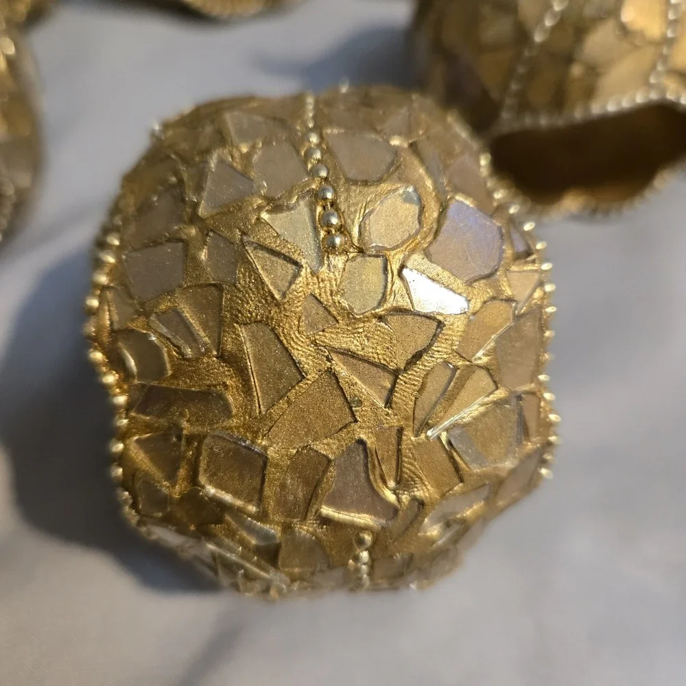 Set of 12 Gold Mosaic Pumpkin Napkin Rings Fall Thanksgiving Table Decor
